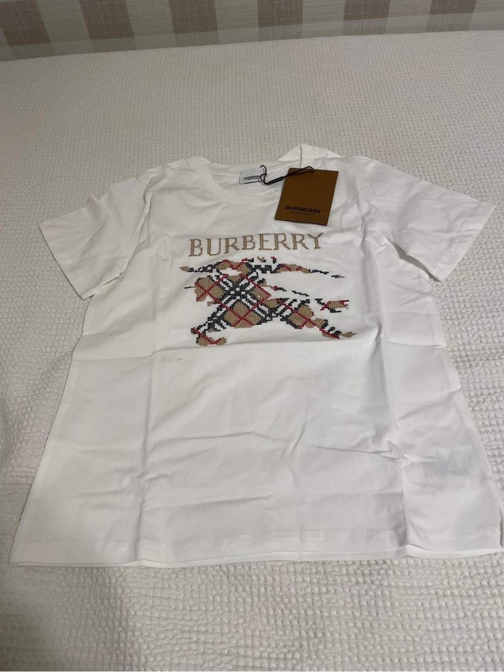 Burberry White Logo Check Motif Short Sleeve Tee